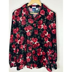 VTG Basic Editions Womens Velvet Top Button Down 90s Y2K Large